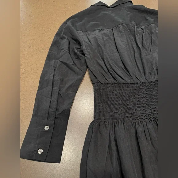 NWT FUTURE COLLECTIVE Collard Long Sleeve Smocked Midi Shirtdress - Sz: XXS - Picture 11 of 16